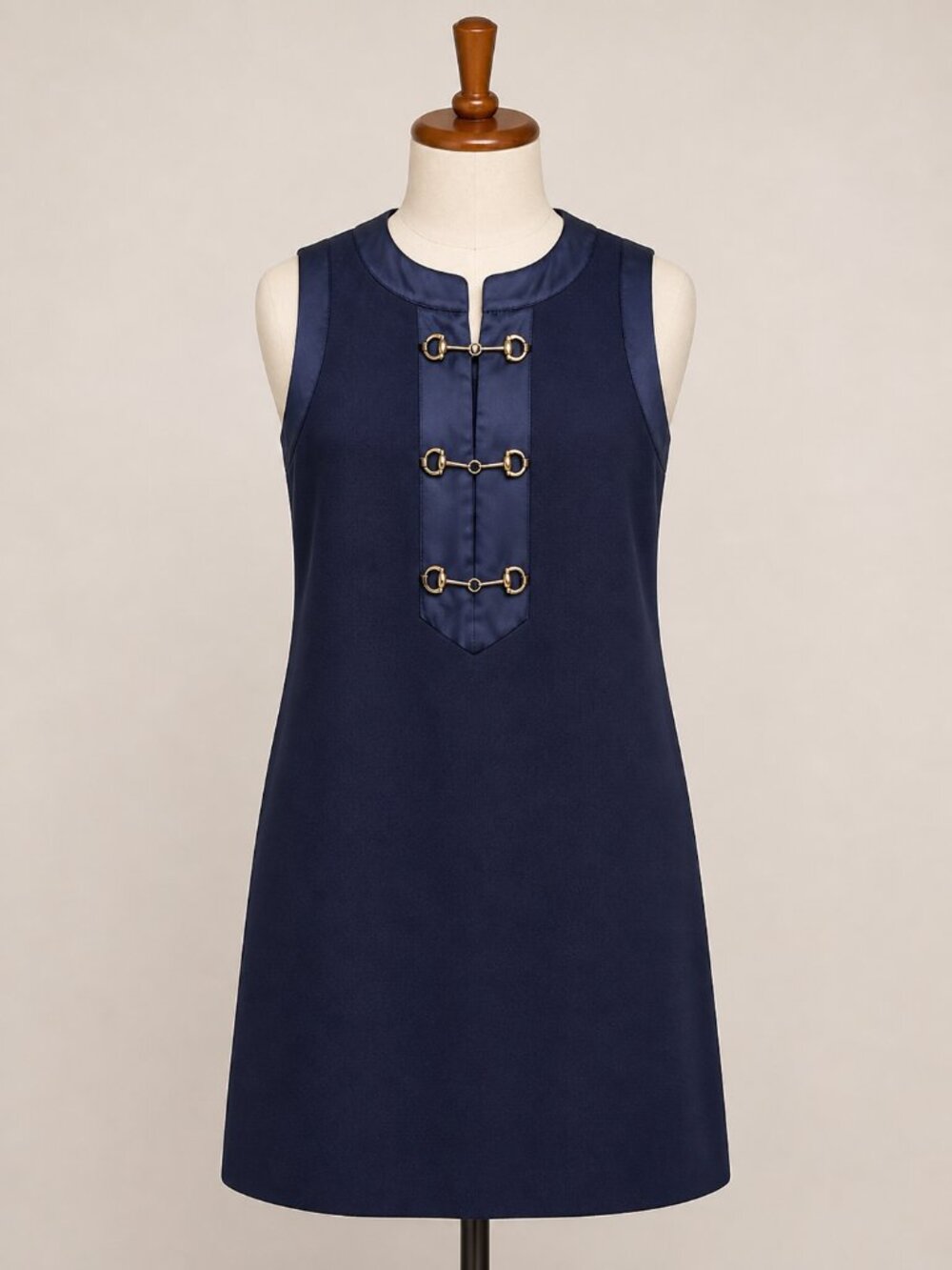 C. Wonder Navy Shift Dress with Gold Horsebit Detail – Sleeveless (Size L)